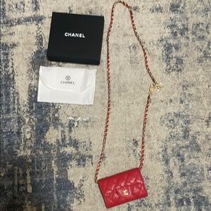 Chanel Red Quilted Crossbody Bag with Chain Strap